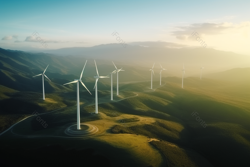 环境优美的辽阔山顶上建了许多风能发电机,高清,摄影图,摄影图片,图片大全,摄影图免费下载